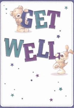 Filled with affection and charm, this get well card features a cuddly teddy bear embracing the 'GET' in bold, while a cheerful puppy snuggles around 'WELL,' forming a united front of support. Their rounded, animated forms, rendered in inviting browns and creams, glow against a bright, white background-much like the warm welcome one finds in Forest Hill's tight-knit community. The vivid indigo and teal text leaps from the page, surrounded by sparkling, star-like bursts of purple and blue, reminiscent of flower petals scattered across the stalls at the local Forest Hill Farmers' Market. The card's design exudes positivity, each comforting visual detail mirroring how Forest Hill Flowers prepares bouquets with care and intent, bringing cheer to a friend on Devonshire Road or a neighbour near Honor Oak Park. There is a quiet, nurturing energy throughout the artwork-perfect for pairing with fresh flowers delivered straight to a doorstep in Forest Hill, ensuring both colour and compassion brighten the receiver's day.